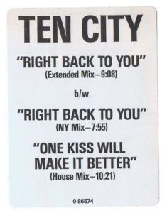 Ten City - Right Back To You, Maxi Sticker, 1988