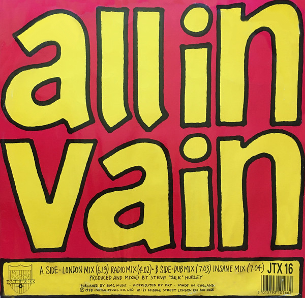 JM Silk - All in Vain, Maxi Cover back, 1988