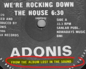 Album Hinweis auf der '86 Maxi von We're Rocking down the House