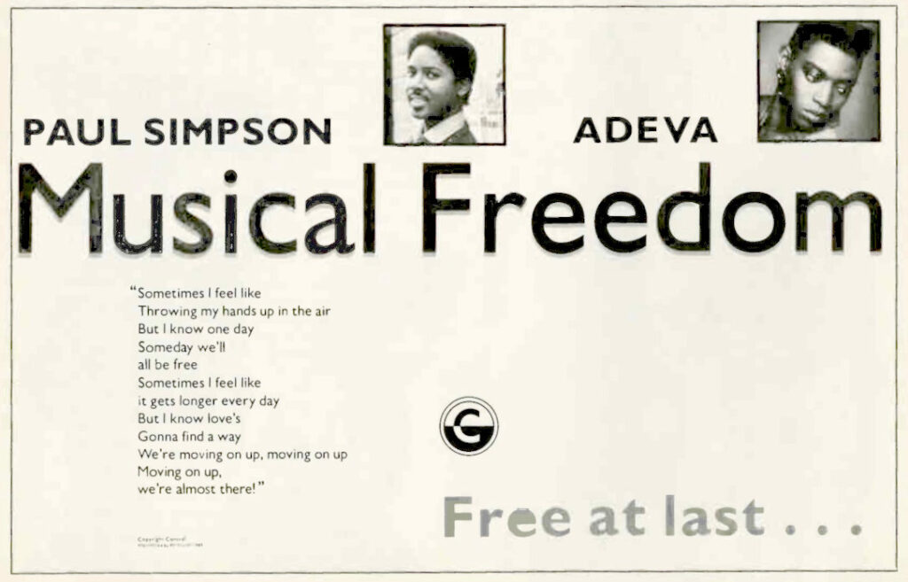 Paul Simpson ft. Adeva Musical Freedom Ad Record Mirror 1989 03 18